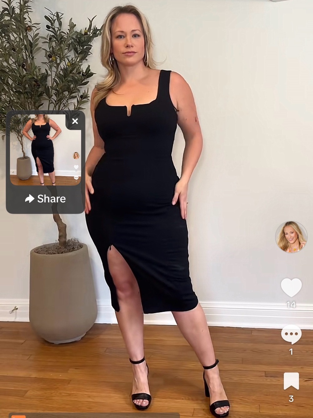 Ta3 Notchy Pencil Dress Sleeveless Black Midi Dress